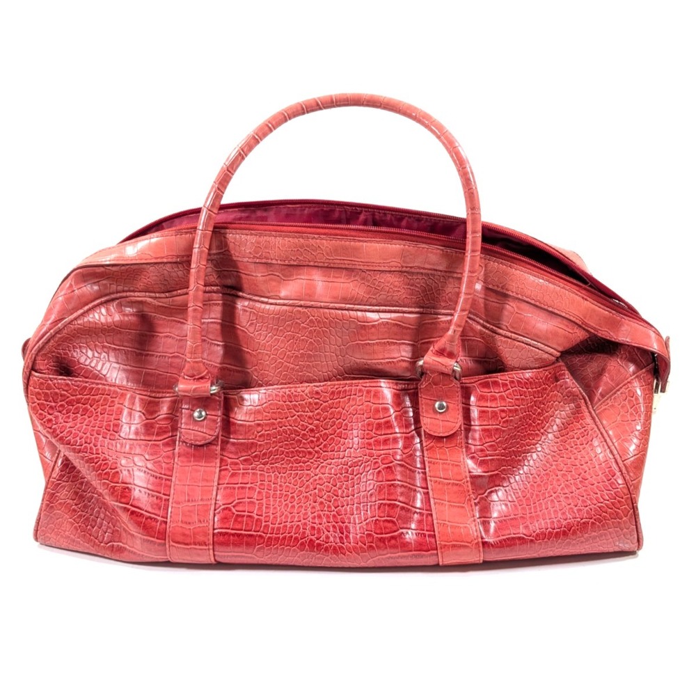 Vintage Bath & Body Works Carry On Travel Bag Red Croc Embossed Faux Leather